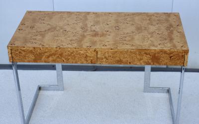 Milo Baughman 1970s Milo Baughman Attributed Burl wood And Chrome Two Drawer Desk