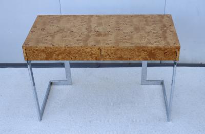 Milo Baughman 1970s Milo Baughman Attributed Burl wood And Chrome Two Drawer Desk