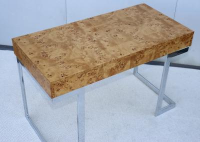 Milo Baughman 1970s Milo Baughman Attributed Burl wood And Chrome Two Drawer Desk