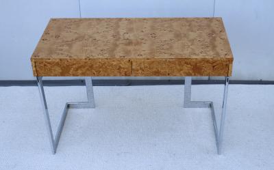 Milo Baughman 1970s Milo Baughman Attributed Burl wood And Chrome Two Drawer Desk