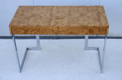 Milo Baughman 1970s Milo Baughman Attributed Burl wood And Chrome Two Drawer Desk