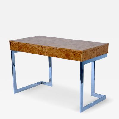 Milo Baughman 1970s Milo Baughman Attributed Burl wood And Chrome Two Drawer Desk
