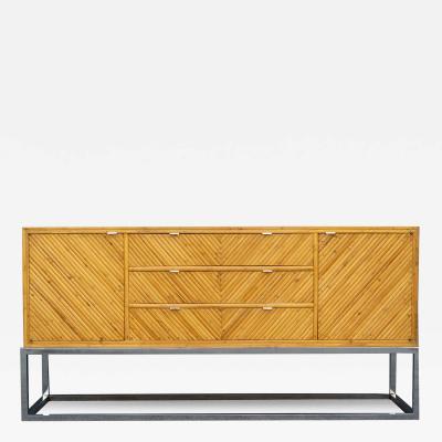 Milo Baughman 1970s Milo Baughman Style Split Pencil Reed Bamboo Chrome Credenza or Cabinet