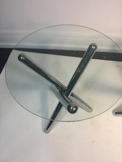 Milo Baughman 1970s Pair of Tripod Base Chrome Tables