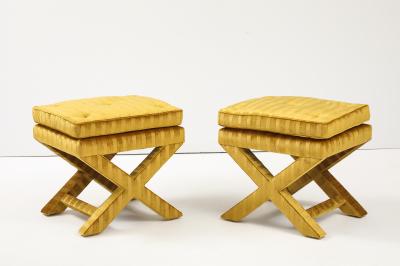 Milo Baughman 1970s X Base Ottomans In Velvet Attributed To Milo Baughman