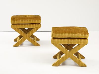 Milo Baughman 1970s X Base Ottomans In Velvet Attributed To Milo Baughman