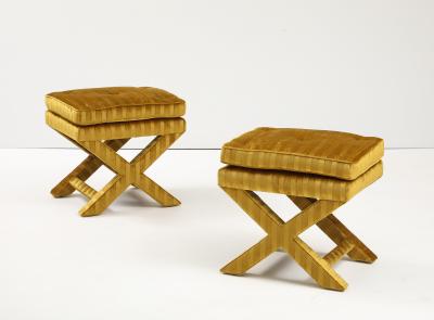 Milo Baughman 1970s X Base Ottomans In Velvet Attributed To Milo Baughman