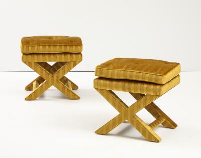 Milo Baughman 1970s X Base Ottomans In Velvet Attributed To Milo Baughman