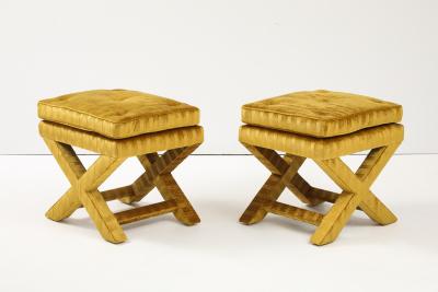 Milo Baughman 1970s X Base Ottomans In Velvet Attributed To Milo Baughman