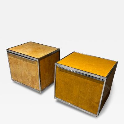 Milo Baughman 1980s Mexican Modernism Nightstands in Burlwood Chrome Style of Milo Baughman