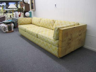 Milo Baughman Amazing Burled Olivewood Milo Baughman Style Case Sofa Mid Century Modern