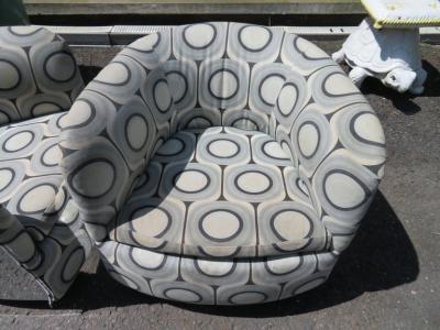 Milo Baughman Amazing Pair Chrome Clad Milo Baughman Swivel Rocker Barrel Back Chairs
