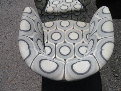 Milo Baughman Amazing Pair Chrome Clad Milo Baughman Swivel Rocker Barrel Back Chairs