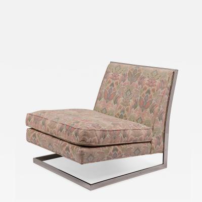 Milo Baughman American Chrome and Pink Floral Fabric Floating Slipper Chair