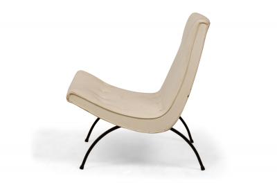 Milo Baughman American Milo Baughman White Button Tufted Vinyl and Iron Scoop Side Chairs