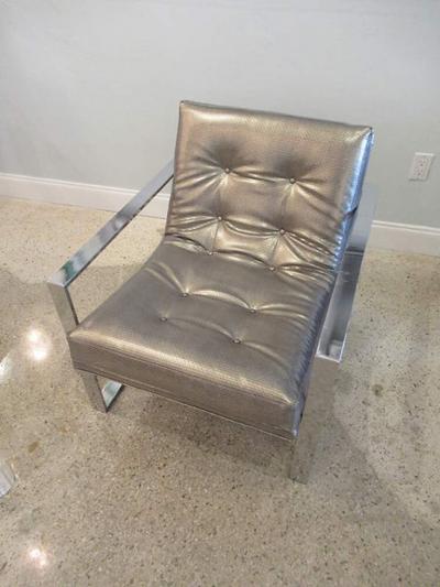 Milo Baughman American Modern Polished Chrome Flat Bar Sling Chair Milo Baughman Style 1970s
