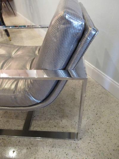 Milo Baughman American Modern Polished Chrome Flat Bar Sling Chair Milo Baughman Style 1970s
