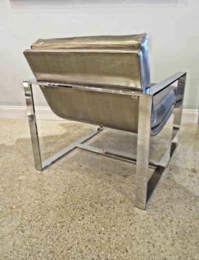 Milo Baughman American Modern Polished Chrome Flat Bar Sling Chair Milo Baughman Style 1970s