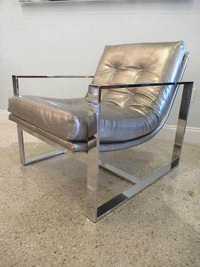 Milo Baughman American Modern Polished Chrome Flat Bar Sling Chair Milo Baughman Style 1970s