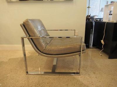 Milo Baughman American Modern Polished Chrome Flat Bar Sling Chair Milo Baughman Style 1970s