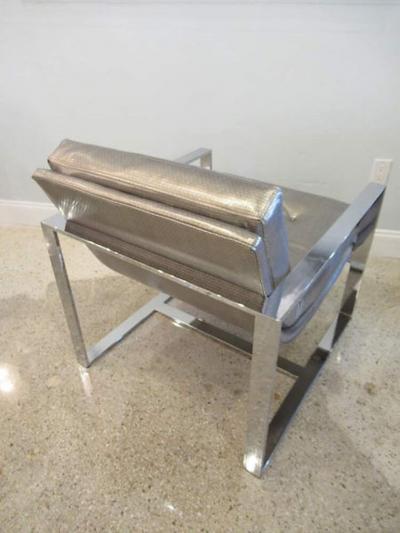 Milo Baughman American Modern Polished Chrome Flat Bar Sling Chair Milo Baughman Style 1970s