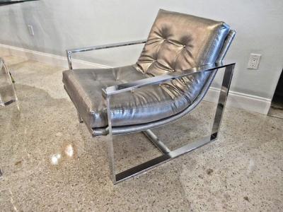 Milo Baughman American Modern Polished Chrome Flat Bar Sling Chair Milo Baughman Style 1970s