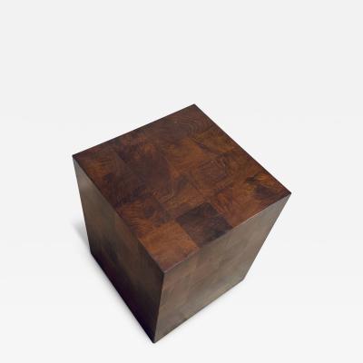 Milo Baughman Burl Walnut Patchwork Side End Table 1970