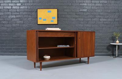 Milo Baughman California Modernist Walnut Tambour Door Credenza by Milo Baughman