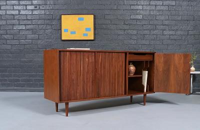 Milo Baughman California Modernist Walnut Tambour Door Credenza by Milo Baughman