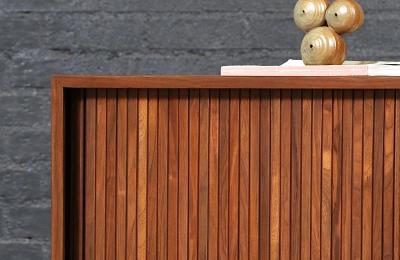 Milo Baughman California Modernist Walnut Tambour Door Credenza by Milo Baughman