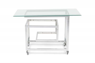 Milo Baughman Chrome Rolling Greek Keyfret Bar Cart Frame Style of Milo Baughman