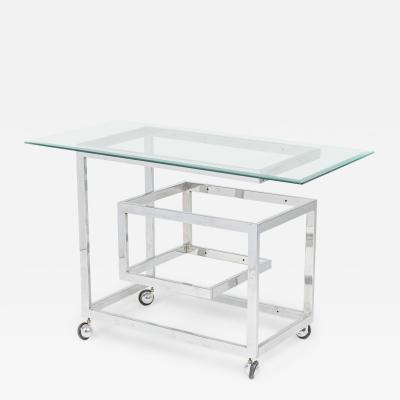 Milo Baughman Chrome Rolling Greek Keyfret Bar Cart Frame Style of Milo Baughman