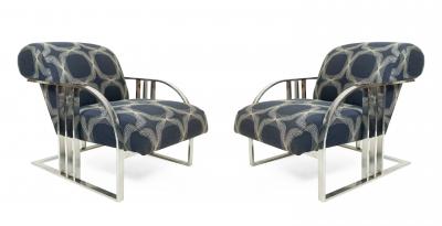 Milo Baughman Chrome and BlueArmchairs by Thayer Coggin