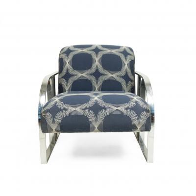 Milo Baughman Chrome and BlueArmchairs by Thayer Coggin