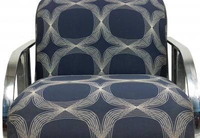 Milo Baughman Chrome and BlueArmchairs by Thayer Coggin