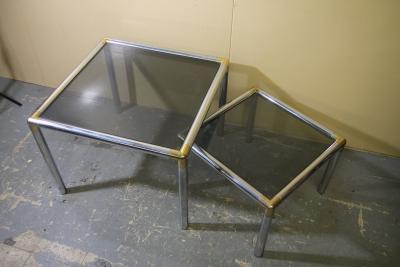 Milo Baughman Chrome and smoked glass coffee table and side table attributed to Milo Baughman