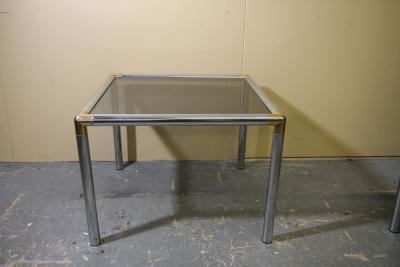 Milo Baughman Chrome and smoked glass coffee table and side table attributed to Milo Baughman