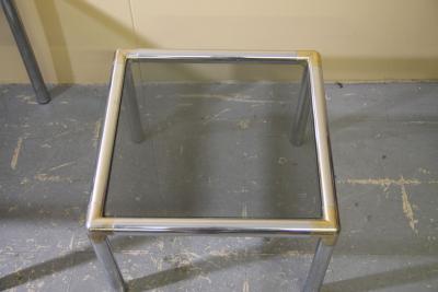 Milo Baughman Chrome and smoked glass coffee table and side table attributed to Milo Baughman