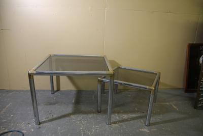 Milo Baughman Chrome and smoked glass coffee table and side table attributed to Milo Baughman