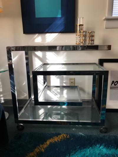 Milo Baughman Chrome bar cart by Milo Baughman