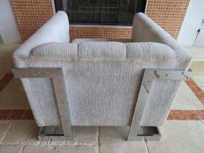 Milo Baughman Chunky Milo Baughman Chrome Flat Bar Lounge Chair Mid Century Modern
