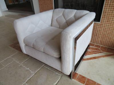Milo Baughman Chunky Milo Baughman Chrome Flat Bar Lounge Chair Mid Century Modern