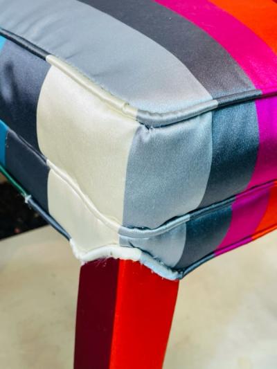 Milo Baughman EXCEPTIONAL MODERN PAIR OF DELUXE STRIPED FABRIC BRASS FOOT STOOLS