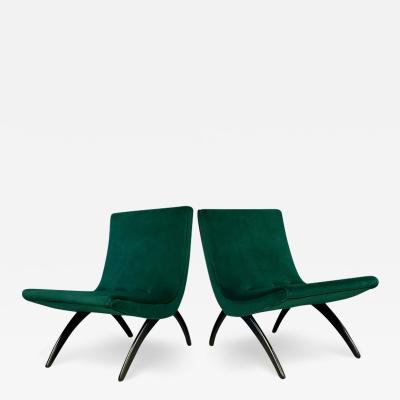 Milo Baughman Early Pair of Scoop Chairs Ebonized Legs Velvet Upholstery Milo Baughman Style