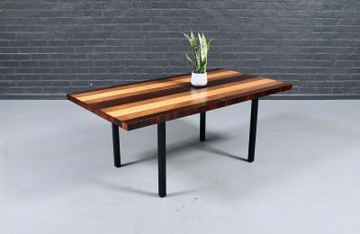 Milo Baughman Expanding Milo Baughman Multi Wood Dining Table for Directional