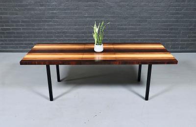 Milo Baughman Expanding Milo Baughman Multi Wood Dining Table for Directional