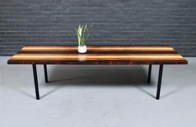 Milo Baughman Expanding Milo Baughman Multi Wood Dining Table for Directional