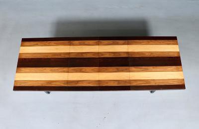 Milo Baughman Expanding Milo Baughman Multi Wood Dining Table for Directional
