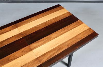 Milo Baughman Expanding Milo Baughman Multi Wood Dining Table for Directional