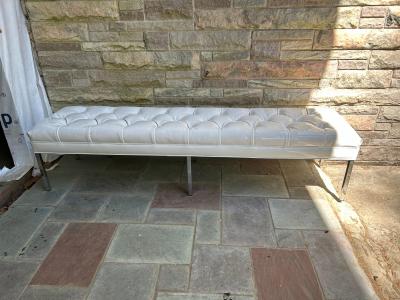 Milo Baughman Fabulous Milo Baughman White Patent Leather Tufted Chrome Bench Mid Century